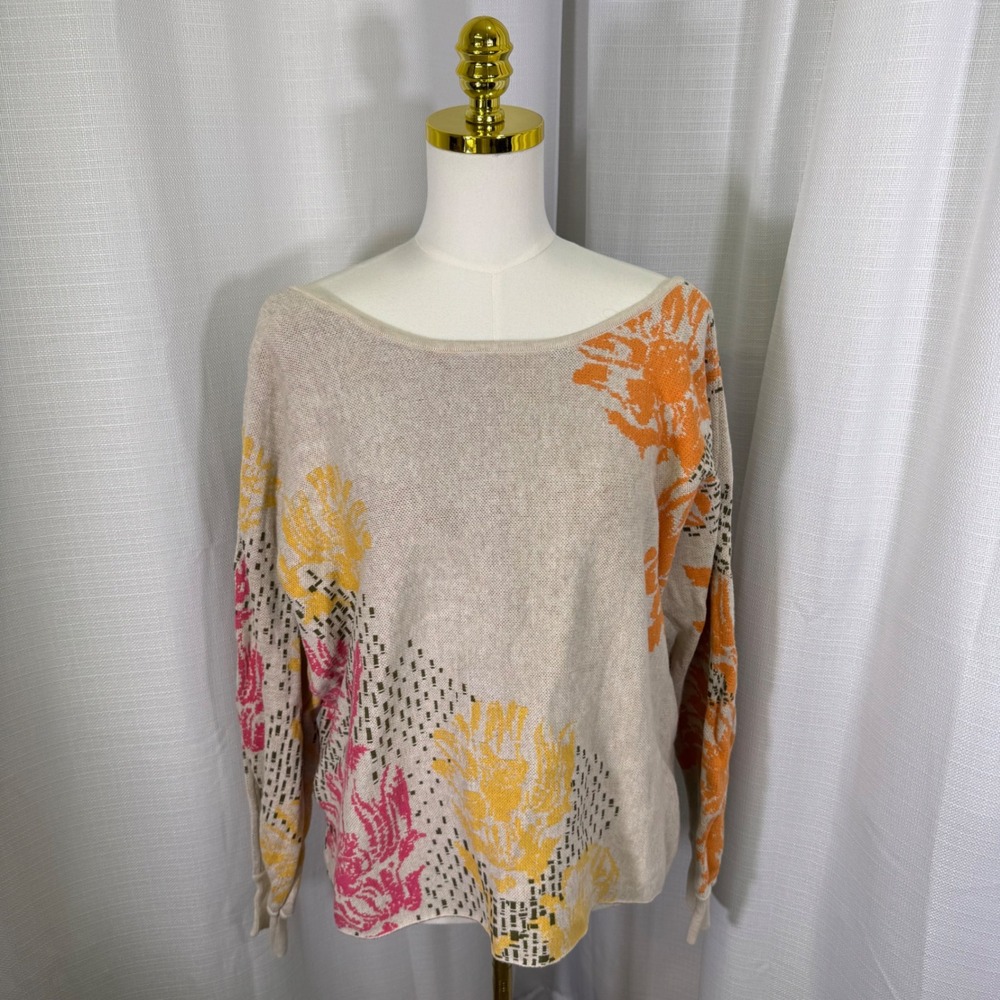 Anthropologie Daily Practice Floral Sweater Large Open Back Preppy Cottage‎ Cozy
